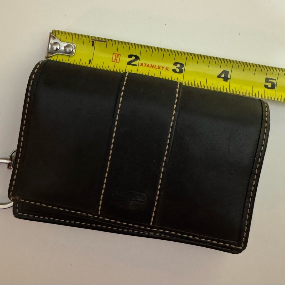 Vintage Coach Hamptons Black Leather Wallet w. White Stitching & Key Ring - Picture 7 of 16